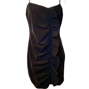 Parker Asymmetrical Black Mini Dress Full Front Ruffle Spaghetti Straps Size L